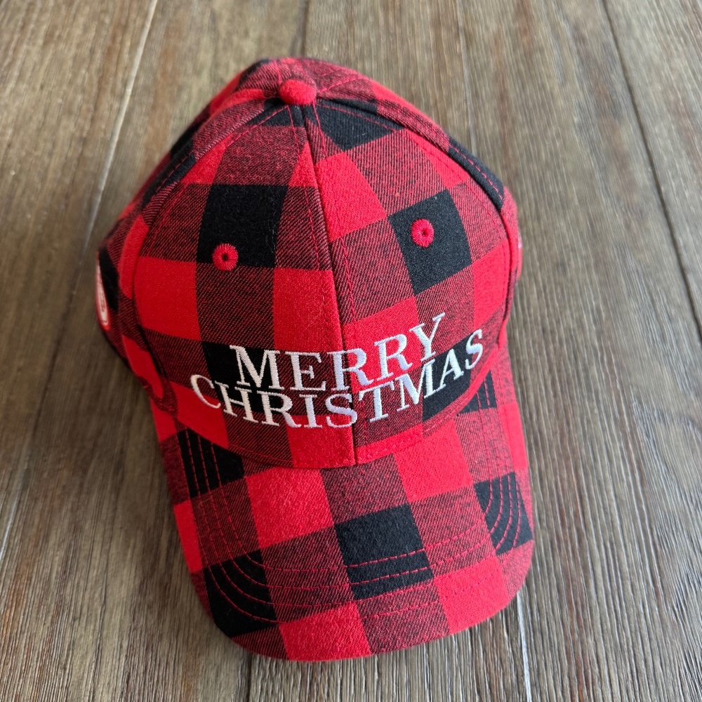 Merry Christmas Hat - Adjustable - Buffalo Check